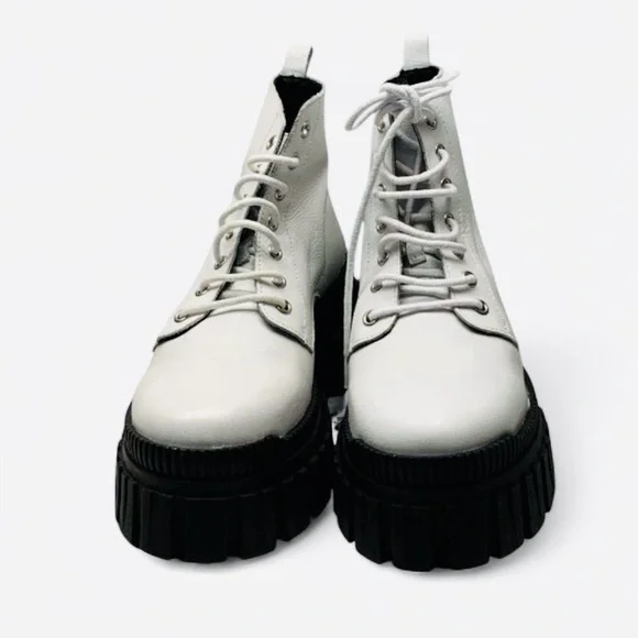 White Leather Combat Boots  L’Intervalle Size 38 - Picture 12 of 16